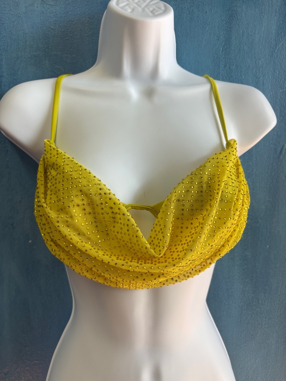 Yellow Draped Rhinestone Bralette - Women Intimates & Sleepwear